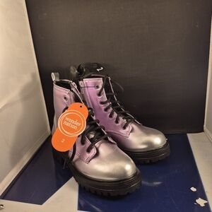 Wonder Nation Girls' Metallic Purple Combat Boots